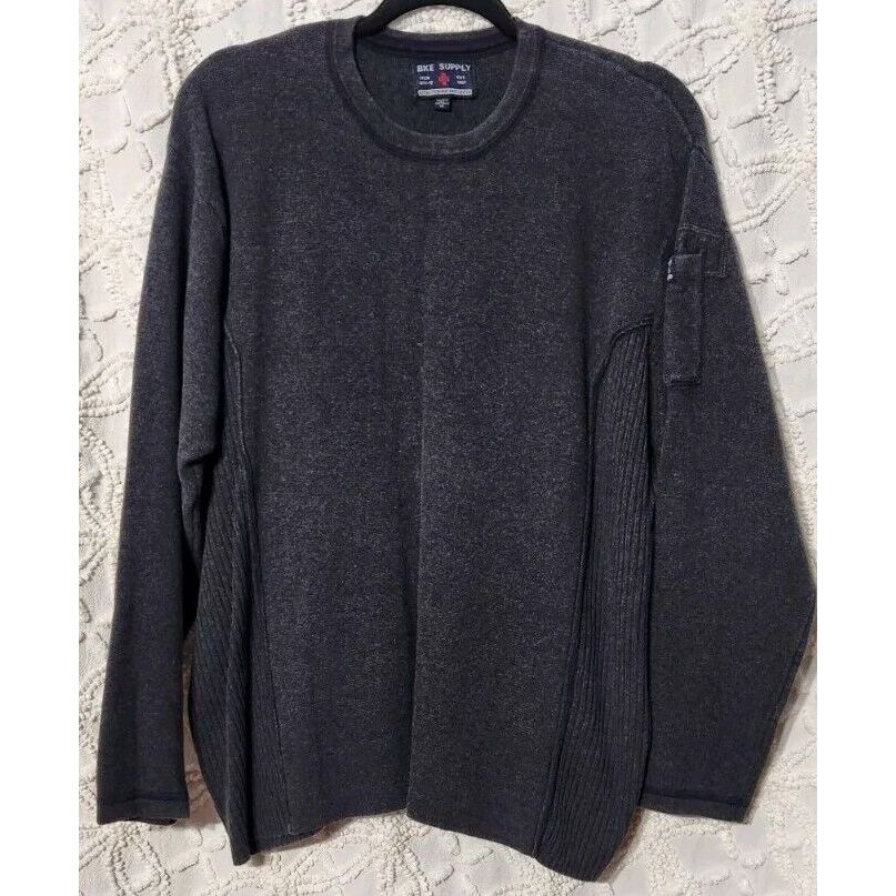 Bke Supply Utility Sweater Mens Medium Navy Ribbed Panels Preppy Thick